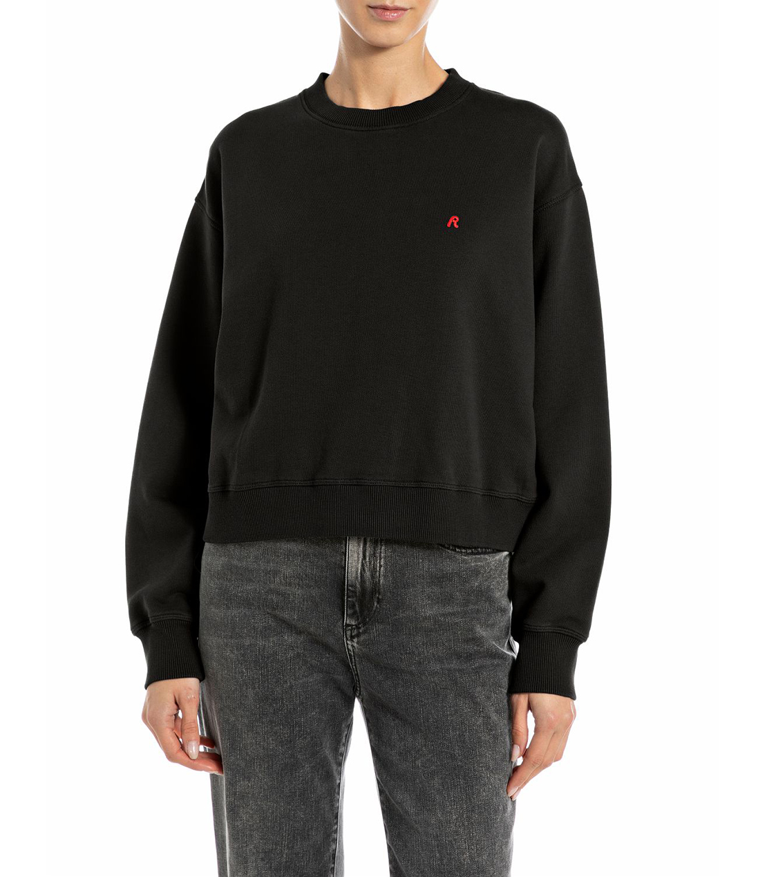 R刺しゅう コットンスウェットシャツ 詳細画像 ブラック 1